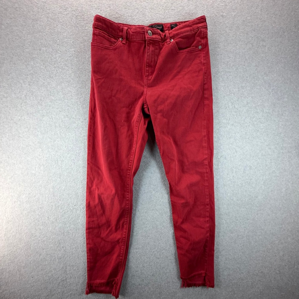 Lucky Brand Womens Red Ankle Skinny Jeans Size 10/30 Raw Hem Stretch Denim